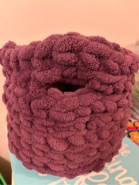 Handmade Plush Chunky Knit Storage Basket - Burgundy